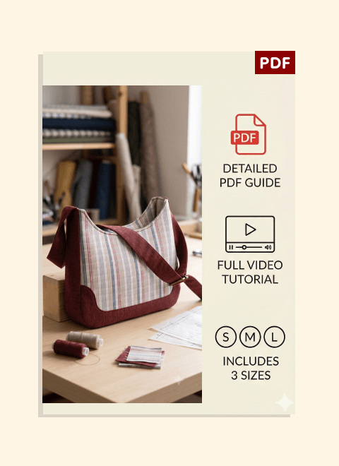 Recessed Zipper Shoulder Bag PDF Download Pattern (3 sizes included)