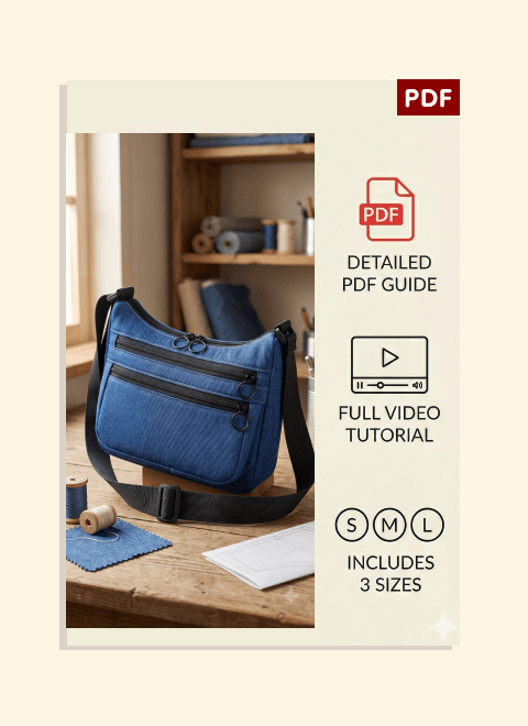 Denim Multi-Pocket Crossbody Bag PDF Download Pattern (3 sizes included)