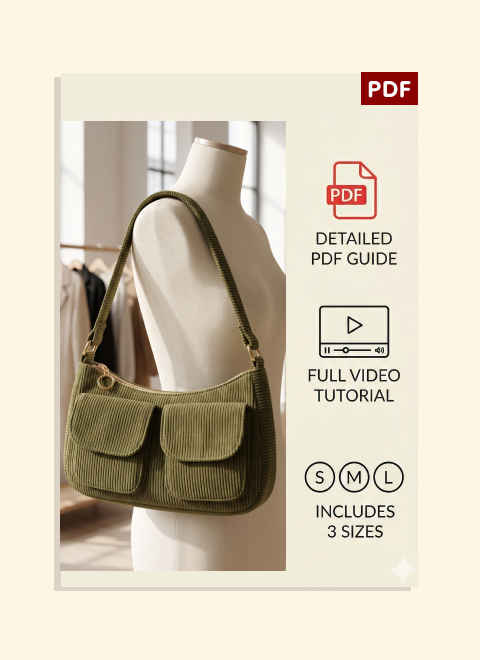 Double Flap Pocket Shoulder Bag PDF Download Pattern (3 sizes included)