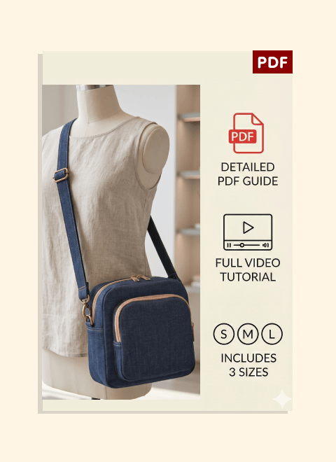 Denim Front-Zip Pocket Crossbody PDF Download Pattern (3 sizes included)