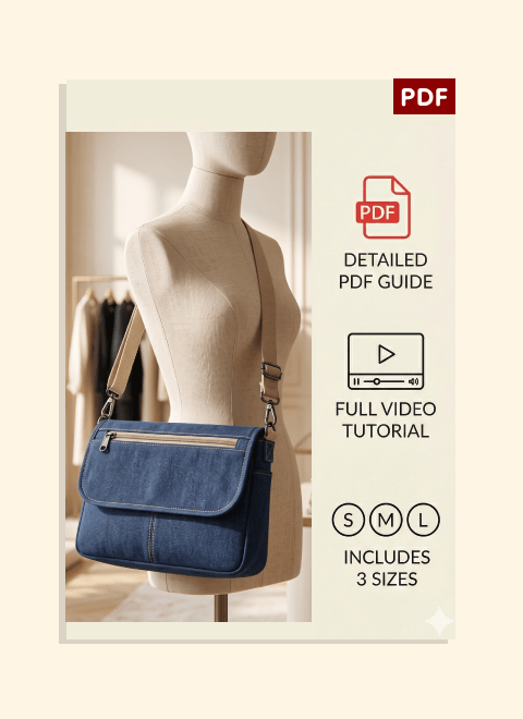 Zip-Front Flap Bag PDF Download Pattern (3 sizes included)