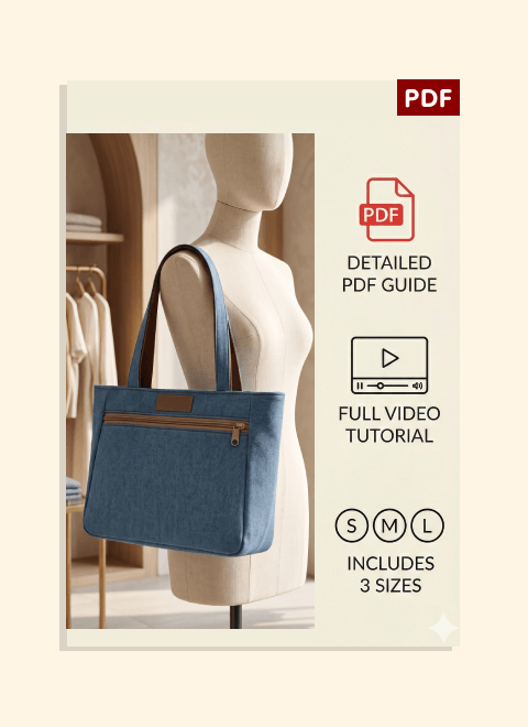 Denim Zip Handbag PDF Download Pattern (3 sizes included)