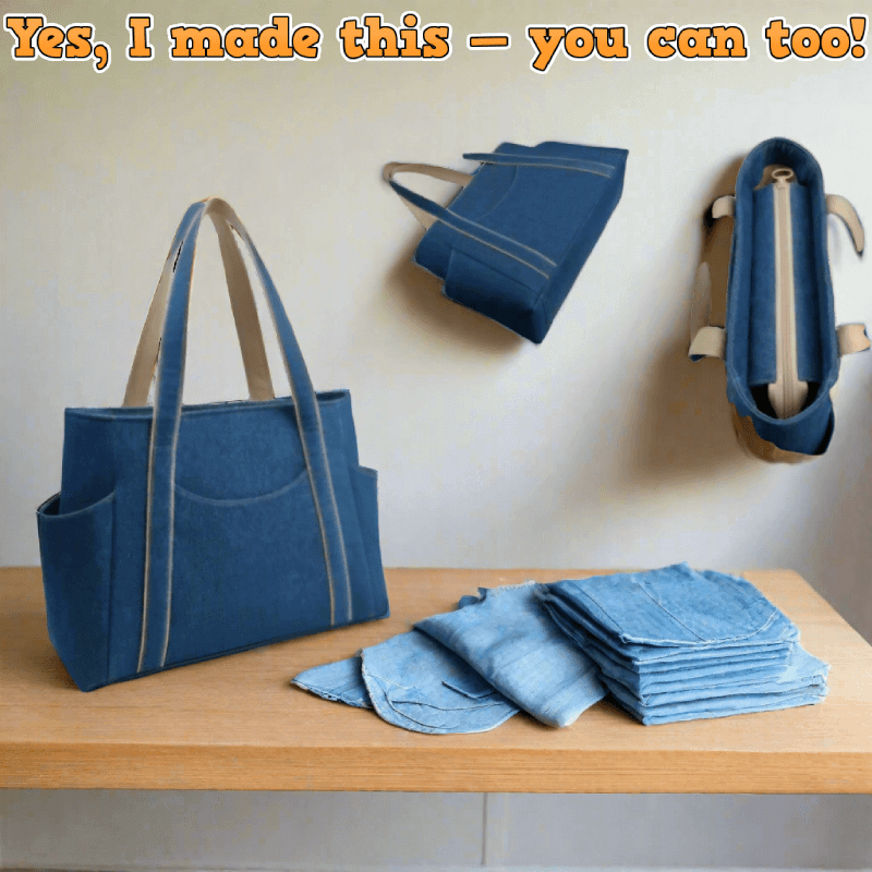 Denim Daily Hand Bag PDF Download Pattern (3 sizes included)