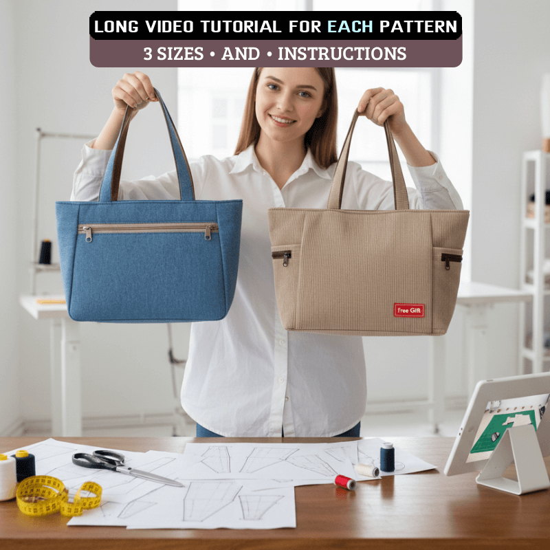 Denim Zip Handbag Pattern + FREE Two-Sided Handbag (3 Sizes Each)