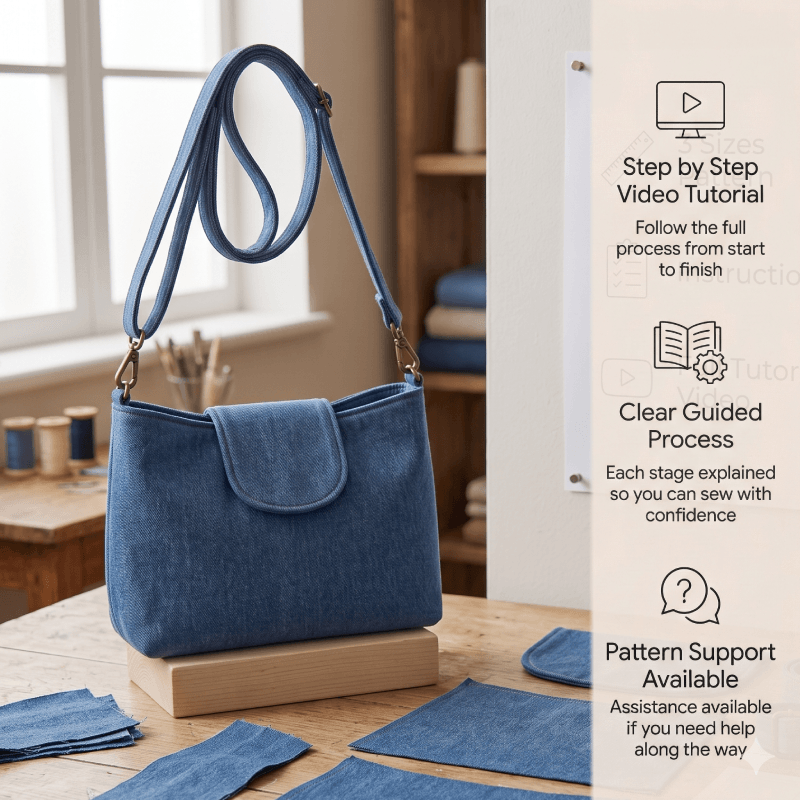 Denim Divided Crossbody Bag PDF Download Pattern (3 sizes included)