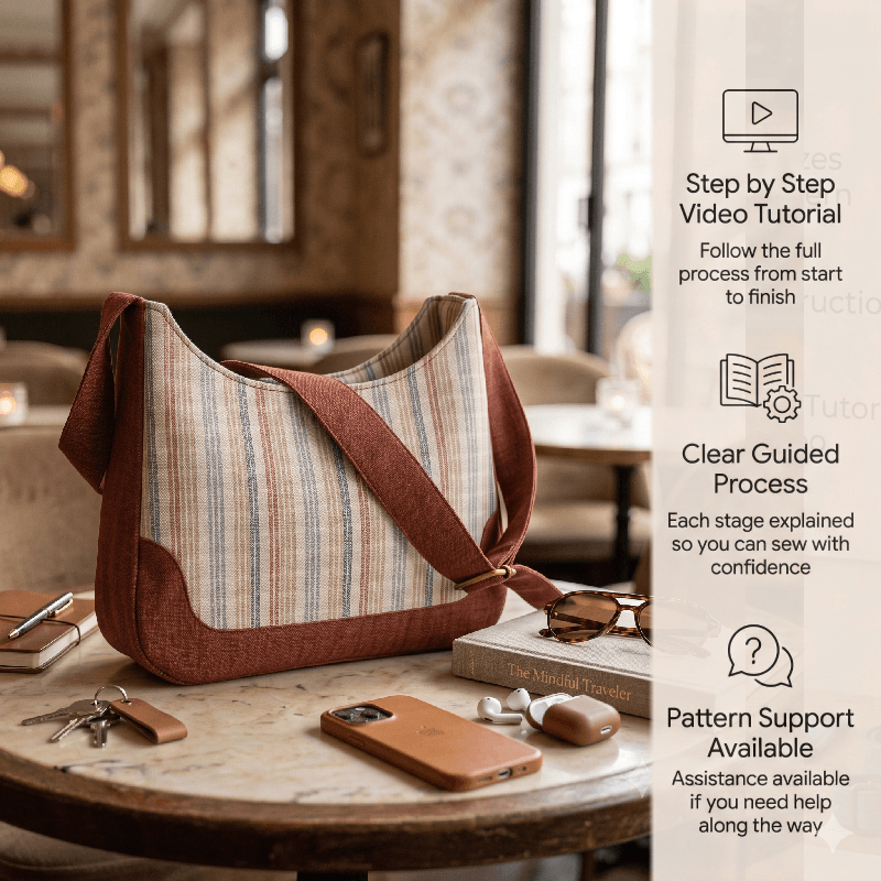 Recessed Zipper Shoulder Bag PDF Download Pattern (3 sizes included)