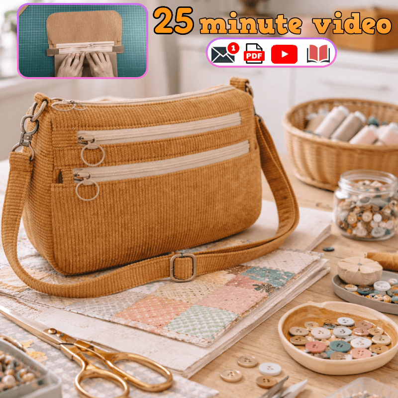 3-Zip Crossbody Bag PDF Download Pattern (3 sizes included)