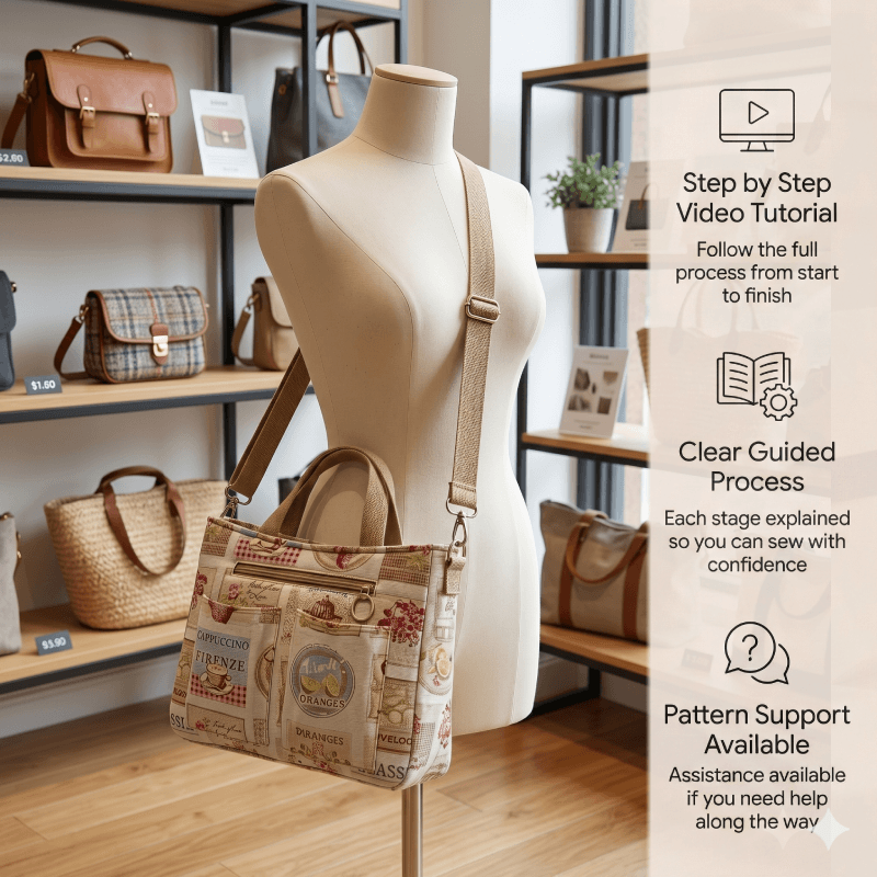 Gusseted Tote Bag PDF Download Pattern (3 sizes included)
