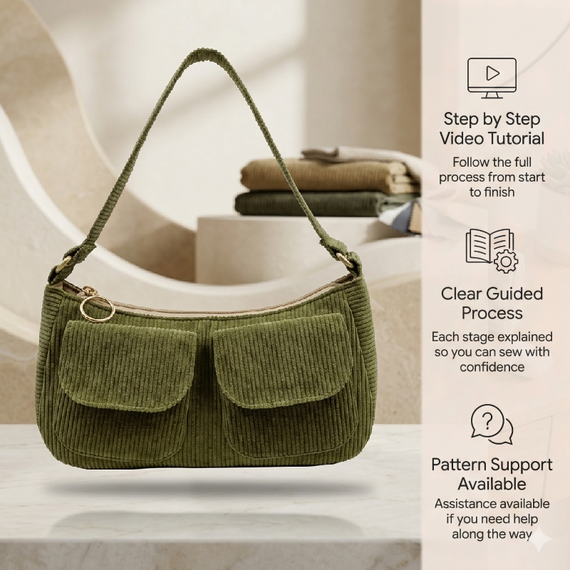 Double Flap Pocket Shoulder Bag PDF Download Pattern (3 sizes included)