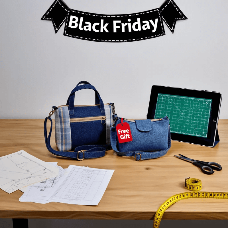 Denim Divided Crossbody Pattern + FREE Front Pocket Handbag (3 Sizes Each)