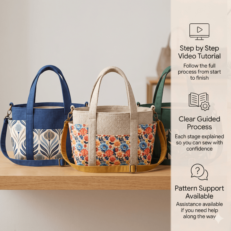 Multi Pocket Tote Bag PDF Download Pattern (3 sizes included)