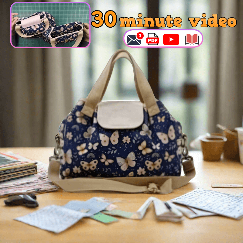 Triple-Compartment Flap Handbag PDF Download Pattern (3 sizes included)
