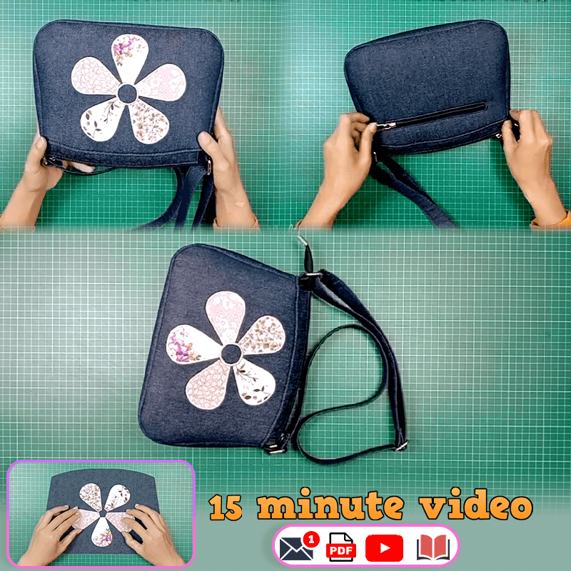 Flower Denim Crossbody Bag PDF Download Pattern (3 sizes included)