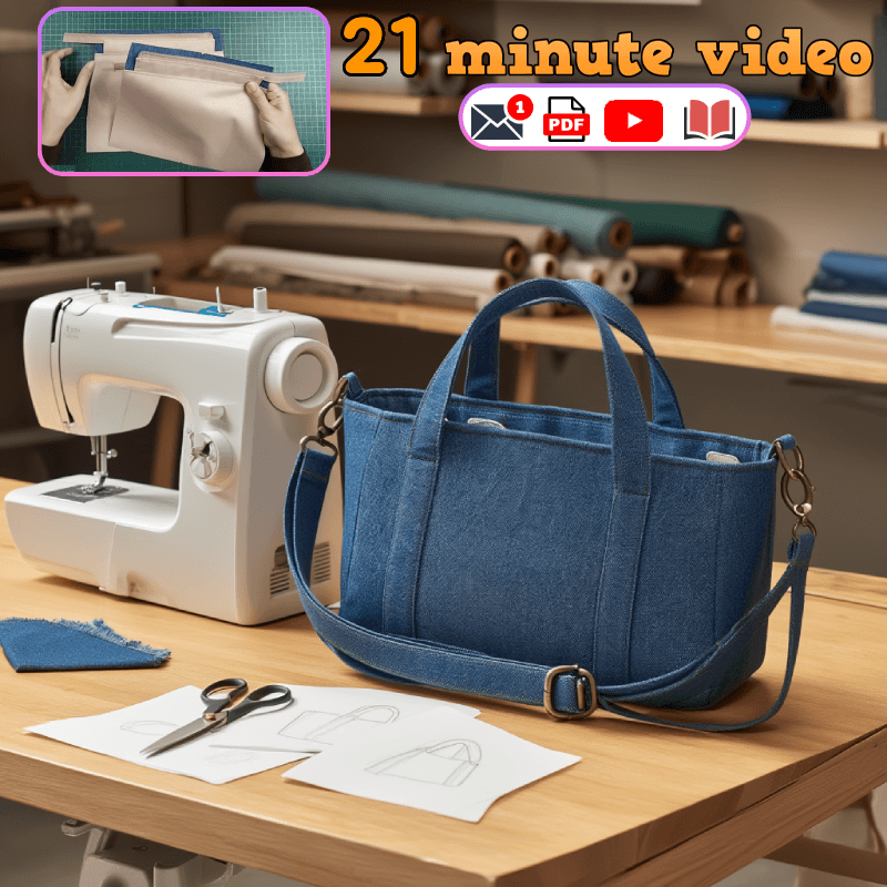 Denim Modern Zip Tote PDF Download Pattern (3 sizes included)