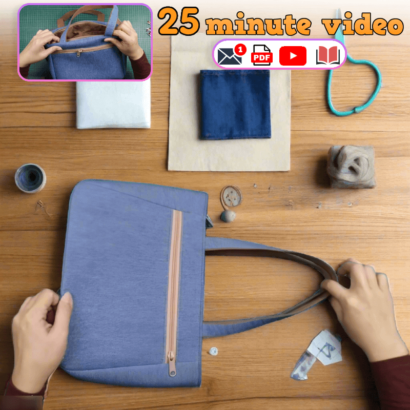 Denim Zip Handbag PDF Download Pattern (3 sizes included)