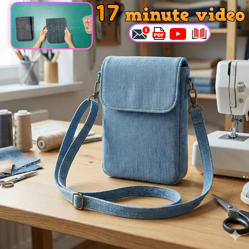 Denim Phone Crossbody Bag PDF Download Pattern (3 sizes included)