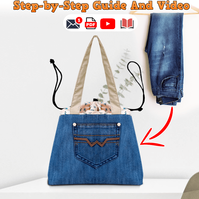 Denim Drawstring Bag PDF Download Pattern (3 sizes included)