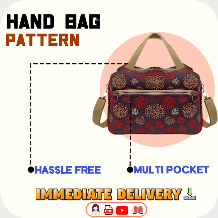 Three-Compartment Handbag PDF Download Pattern (3 sizes included)