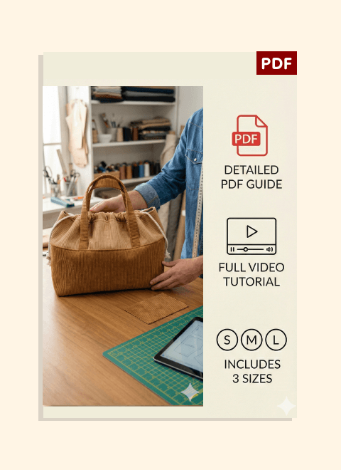 Drawstring Tote Handbag PDF Download Pattern (3 sizes included)