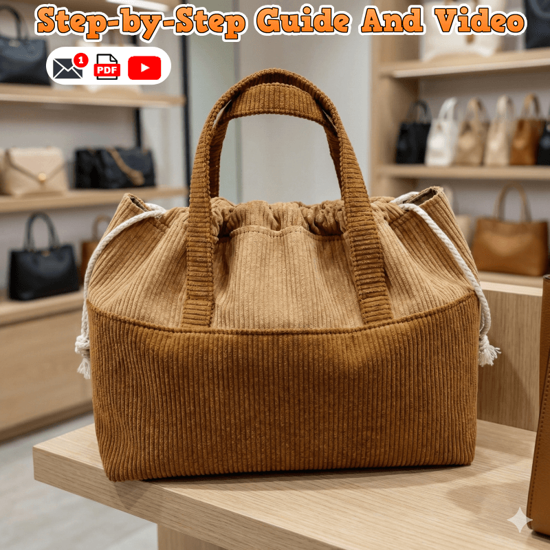 Drawstring Tote Handbag PDF Download Pattern (3 sizes included)