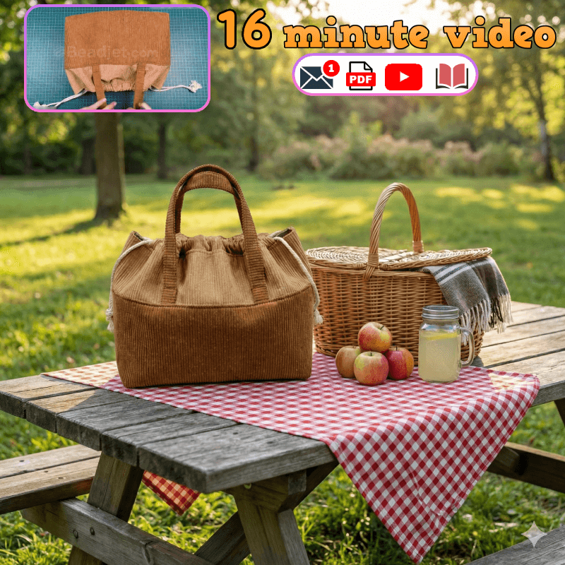 Drawstring Tote Handbag PDF Download Pattern (3 sizes included)