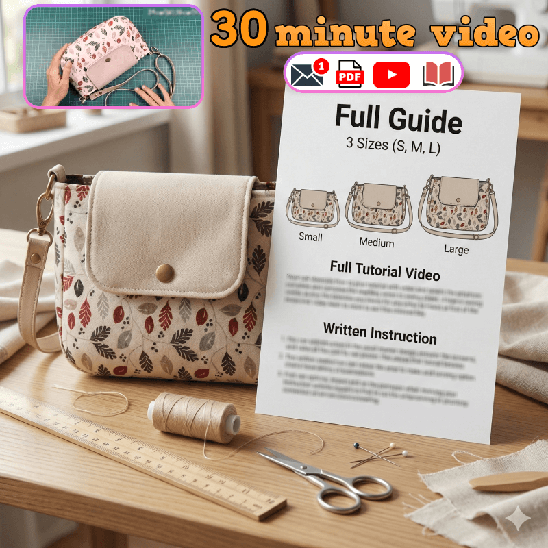 Flap Crossbody Bag PDF Download Pattern (3 sizes included)
