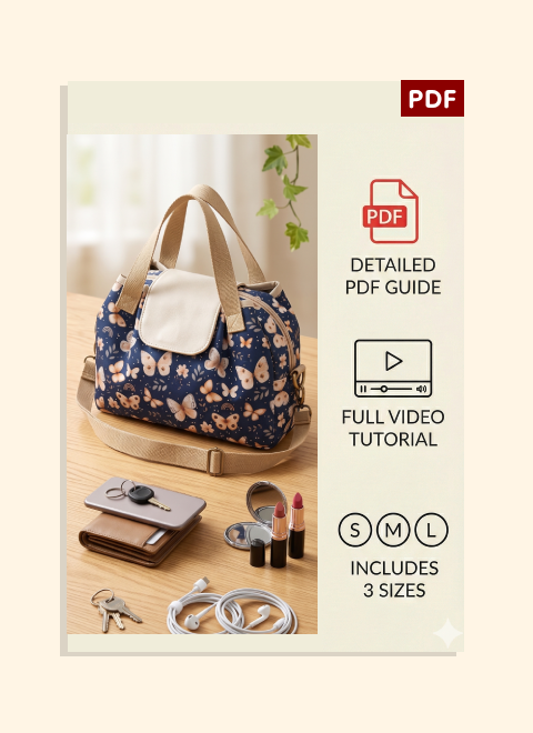 Triple-Compartment Flap Handbag PDF Download Pattern (3 sizes included)