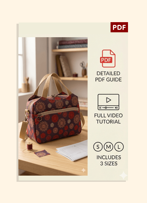 Three-Compartment Handbag PDF Download Pattern (3 sizes included)
