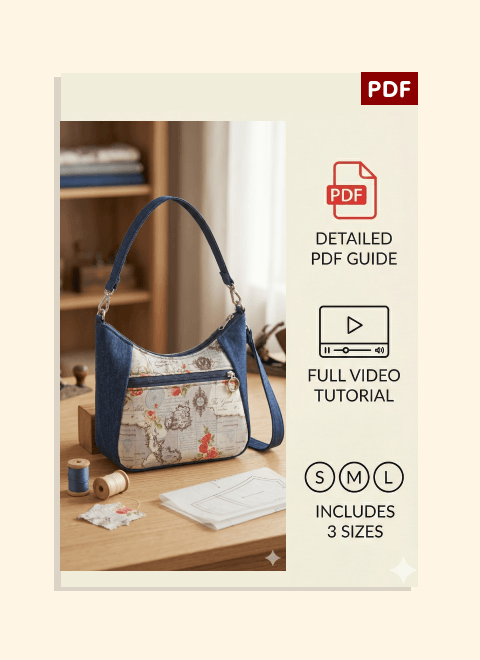 Denim Zipper Shoulder Bag PDF Download Pattern (3 sizes included)