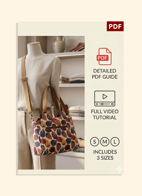 Three-Compartment Zippered Bag PDF Download Pattern (3 sizes included)