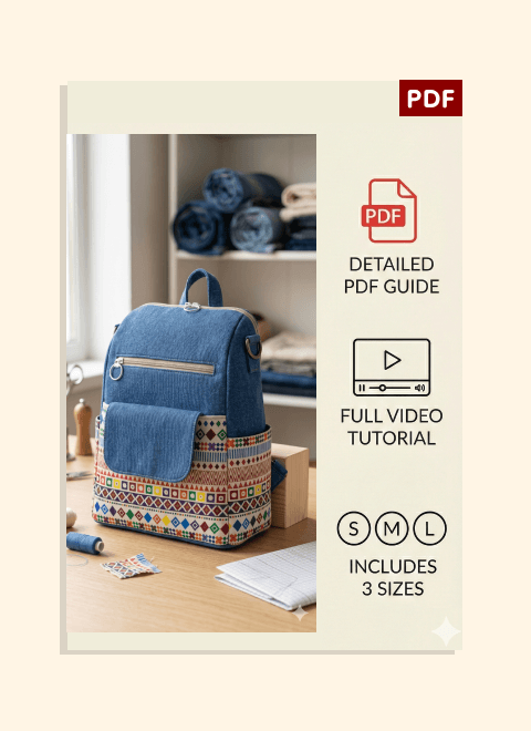 Denim Multi-Pocket Backpack PDF Download Pattern (3 sizes included)