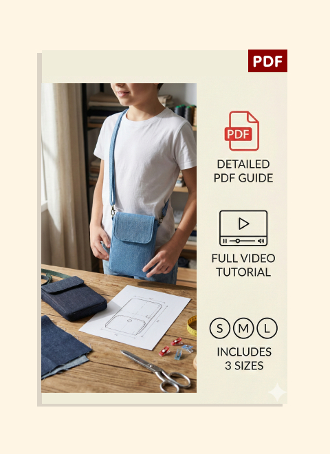 Denim Phone Crossbody Bag PDF Download Pattern (3 sizes included)