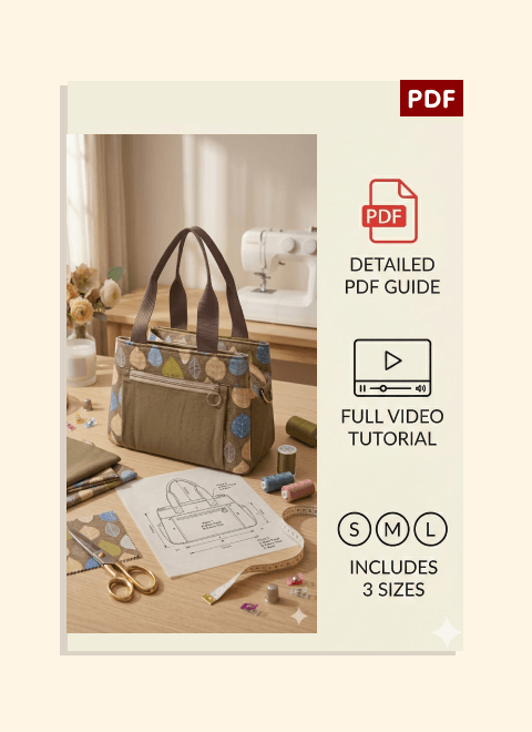 Multi Pockets Tote Bag PDF Download Pattern (3 sizes included)