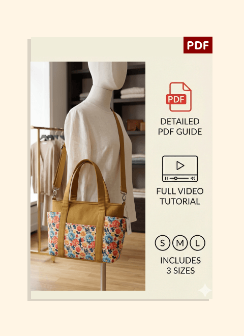 Multi Pocket Tote Bag PDF Download Pattern (3 sizes included)