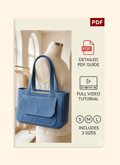 Denim Pocket Tote Bag PDF Download Pattern (3 sizes included)