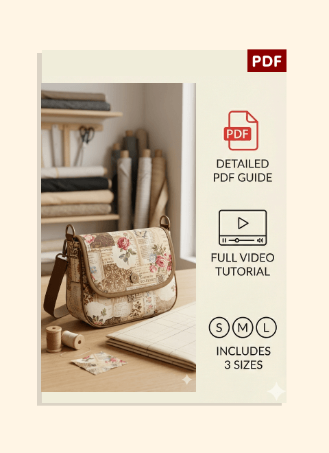 Flap Over Shoulder Bag PDF Download Pattern (3 sizes included)