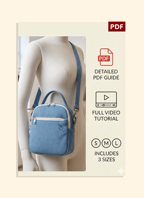 Denim Mini Dual-Zip Bag PDF Download Pattern (3 sizes included)