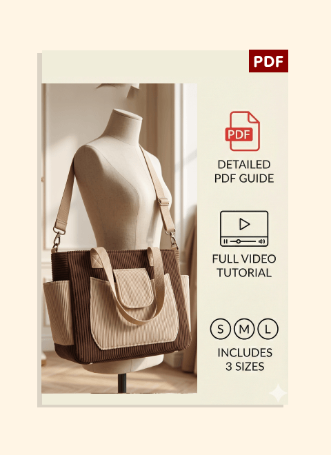 Flap-Pocket Structured Tote PDF Download Pattern (3 sizes included)