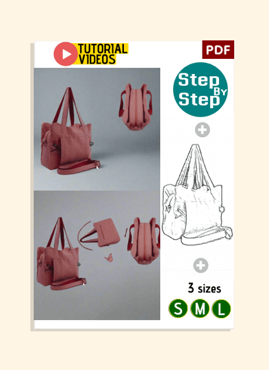 Multi-Pocket Zipper Tote Bag PDF Download Pattern (3 sizes included)