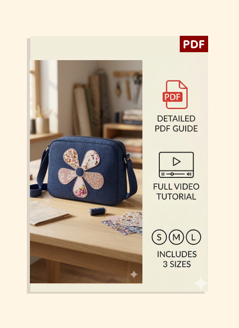 Flower Denim Crossbody Bag PDF Download Pattern (3 sizes included)