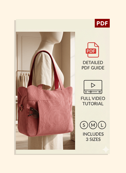 Multi-Pocket Zipper Tote Bag PDF Download Pattern (3 sizes included)