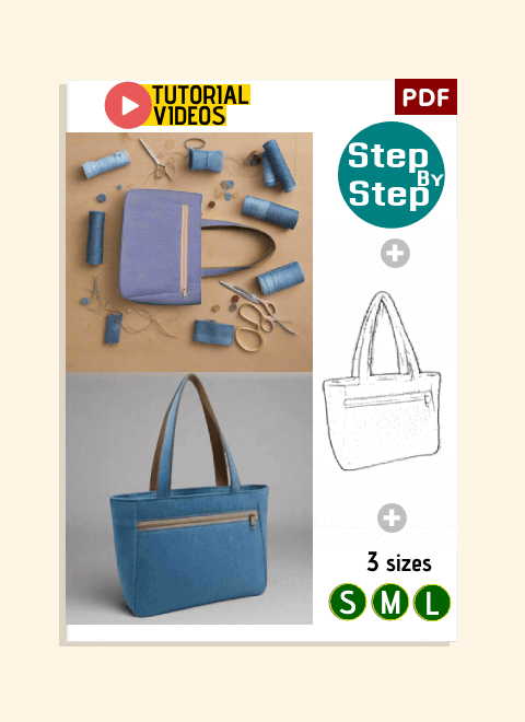Denim Zip Handbag PDF Download Pattern (3 sizes included)