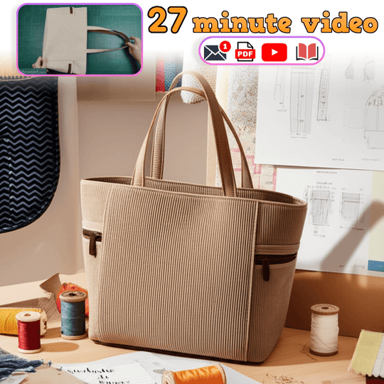 Multi-Pocket Zipper Tote Pattern + Bonus Two-Sided Handbag (3 Sizes Each)
