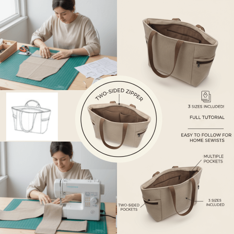 Two-Sided Zip Handbag PDF Download Pattern (3 sizes included)