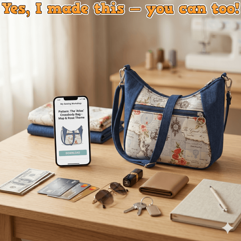 Denim Zipper Shoulder Bag PDF Download Pattern (3 sizes included)