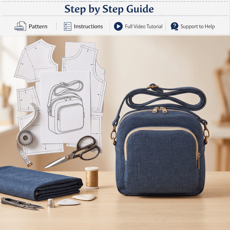 Denim Front-Zip Pocket Crossbody PDF Download Pattern (3 sizes included)
