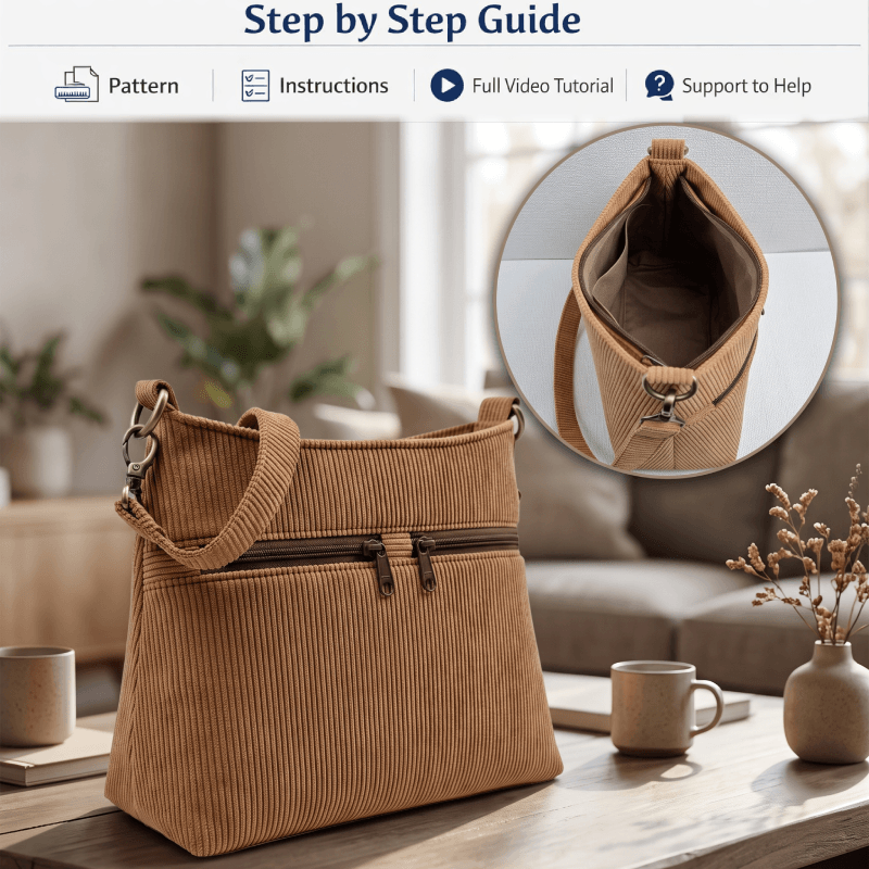 Two-Zip Pocket Shoulder Bag PDF Download Pattern (3 sizes included)