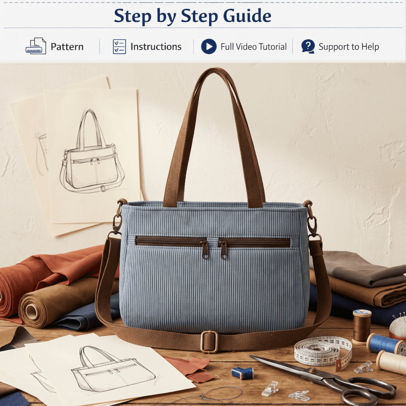 Dual-Zip Pocket Shoulder Bag PDF Download Pattern (3 sizes included)