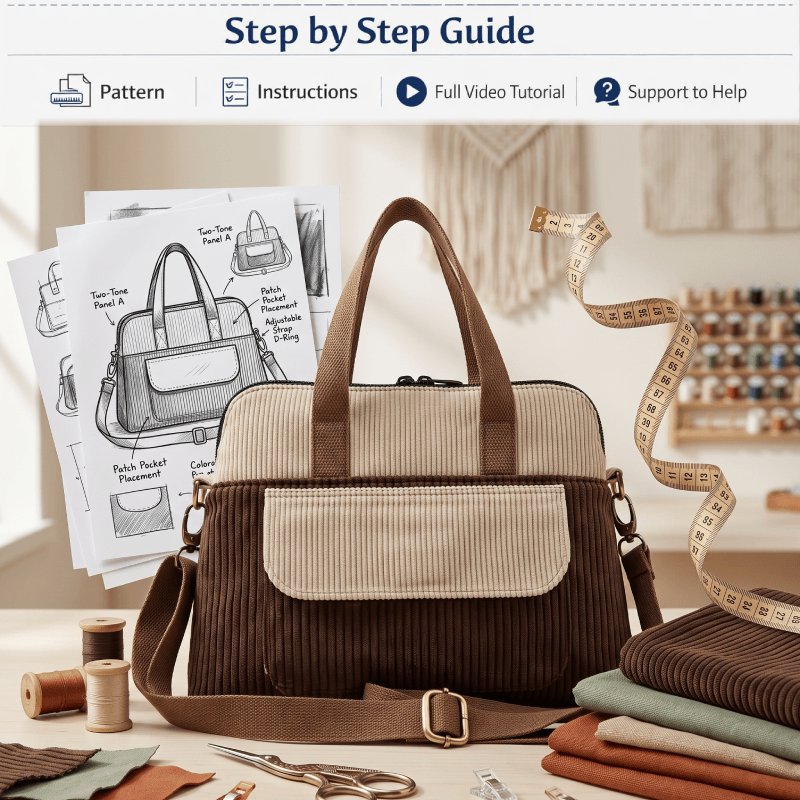 Flap Pocket Handbag PDF Download Pattern (3 sizes included)