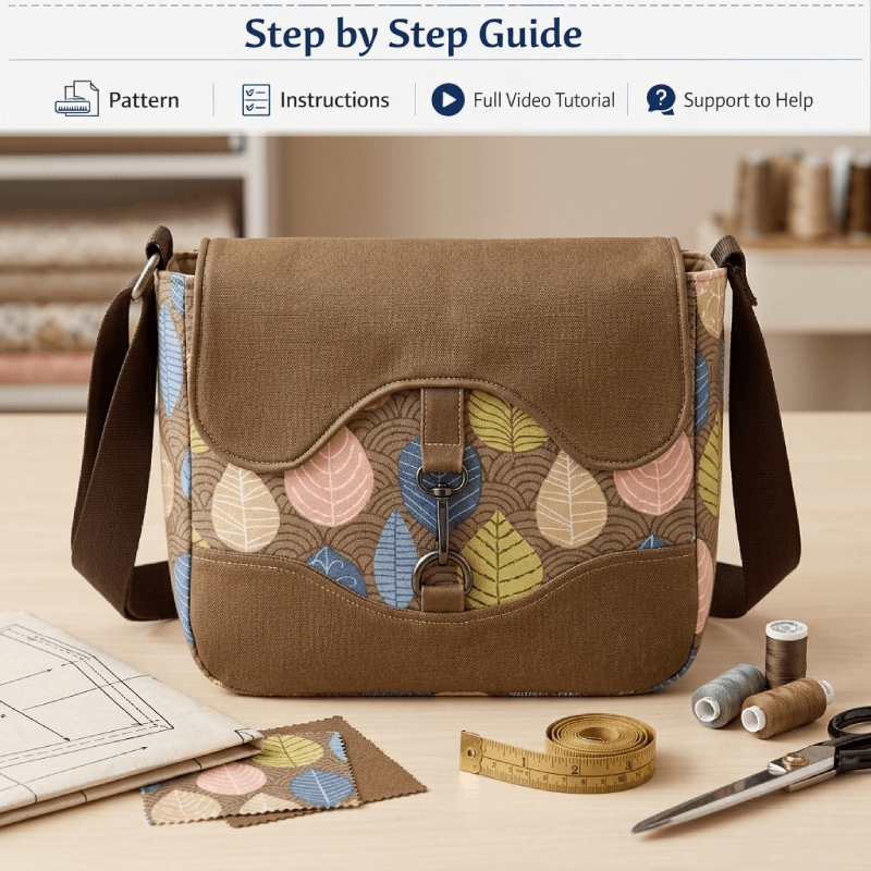Curved Flap Shoulder Bag PDF Download Pattern (3 sizes included)